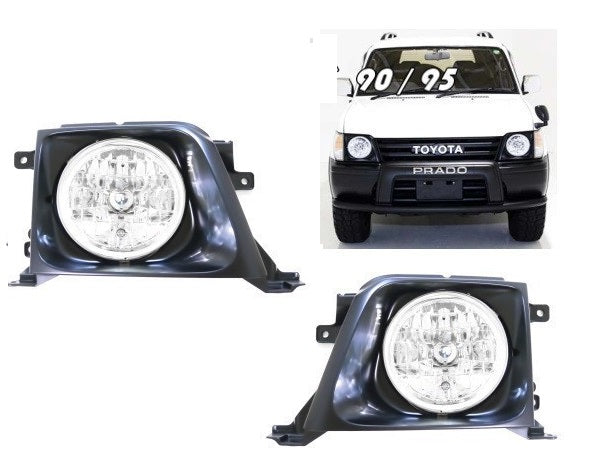 90 95 Series Land Cruiser Round Headlight Conversion and Mesh Grill with Badge KZJ90 KZJ95 VZJ90 VZJ95 (Will ship from Osaka, Japan location)